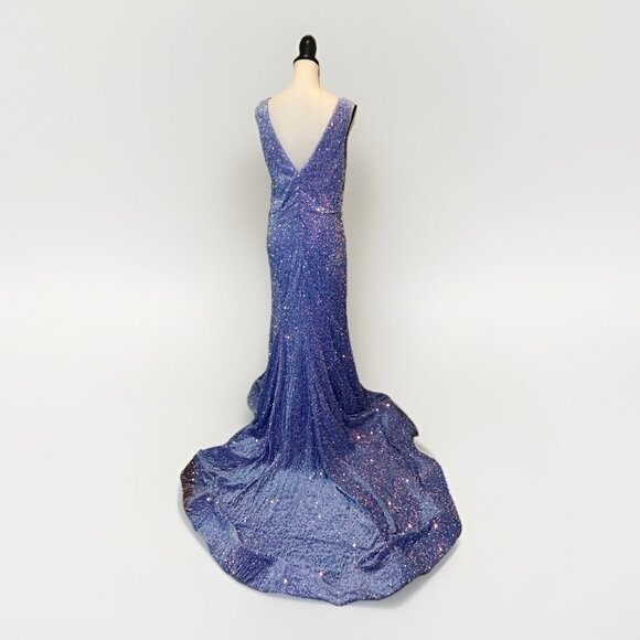 NWT Stacees Dress Women’s 12 Velvet Sequin V-Neck Trumpet/Mermaid Sweep Train - Picture 5 of 11